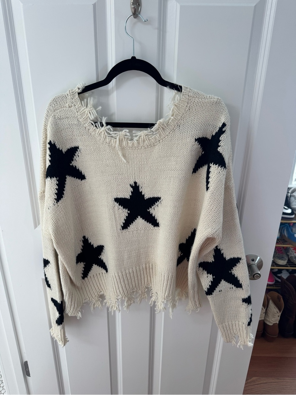 South Moon Under Cream Knit Star Sweater with Black Stars